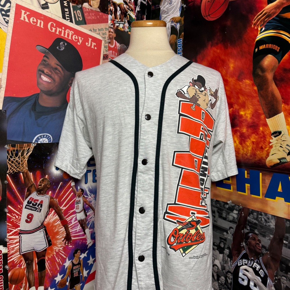 Vintage 90s Baltimore‎ Orioles Looney Tunes Taz Baseball Jersey Sz Large